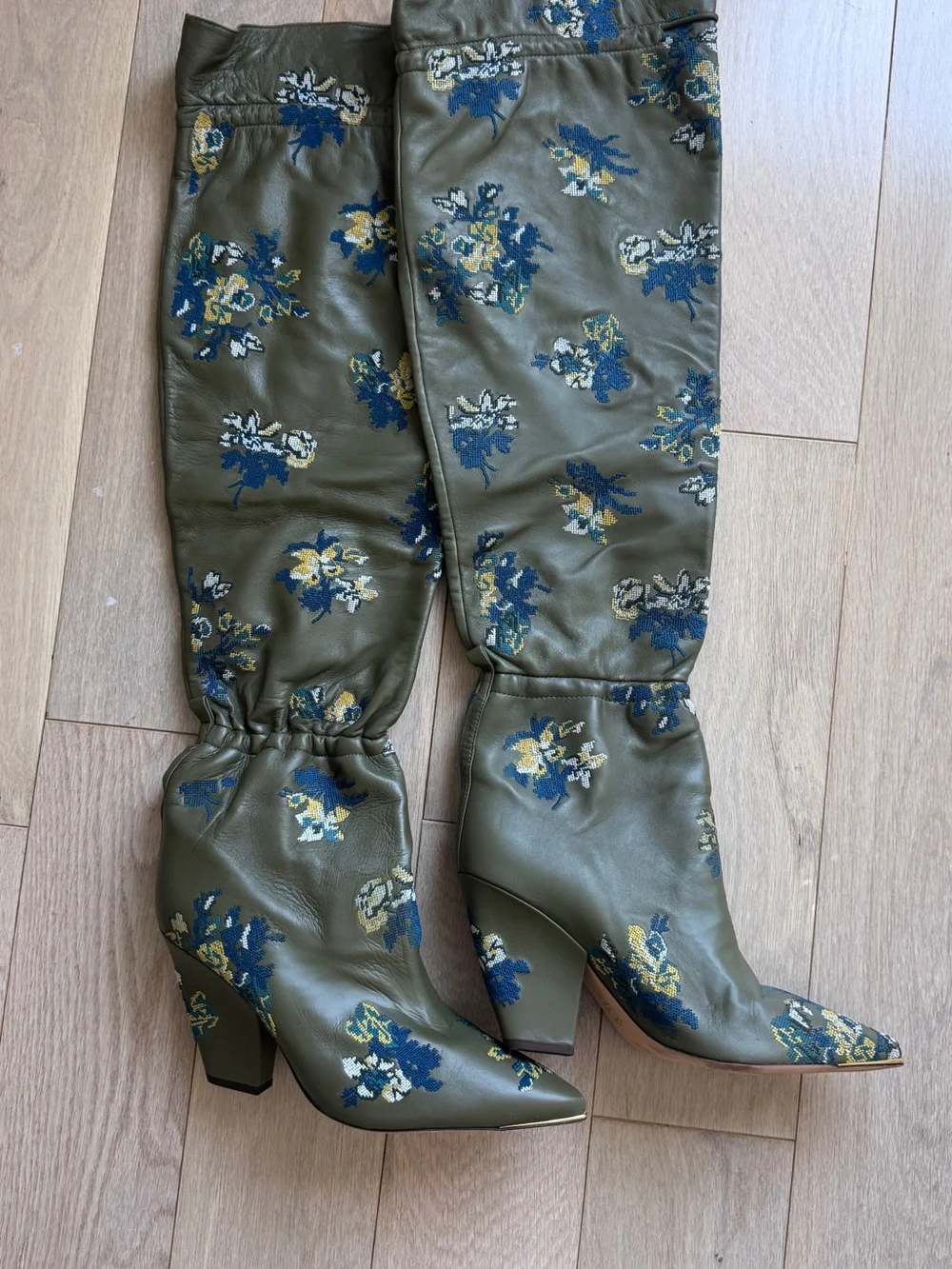 Tory Burch Green Floral Slouch Knee-High Women's Boot